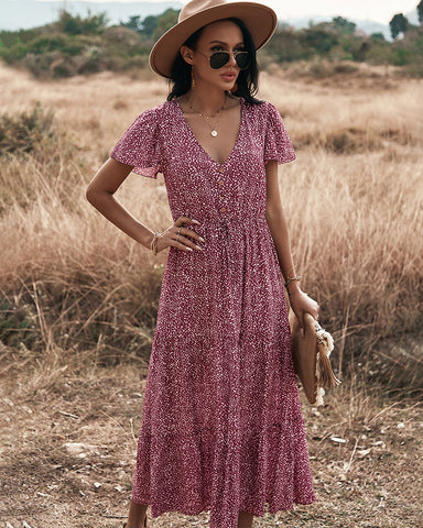 Robe de plage longue rouge à points